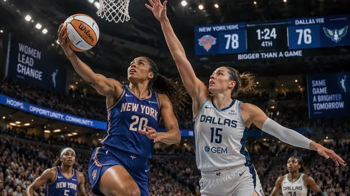 New York Liberty vs Dallas Wings match player stats — Breanna Stewart drives past Arike Ogunbowale in OT thriller